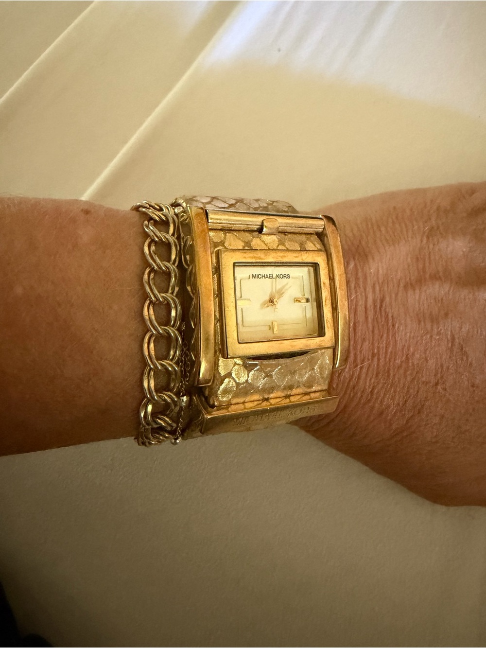 Michael Kors Gold-tone Snake-Texture Cuff Watch